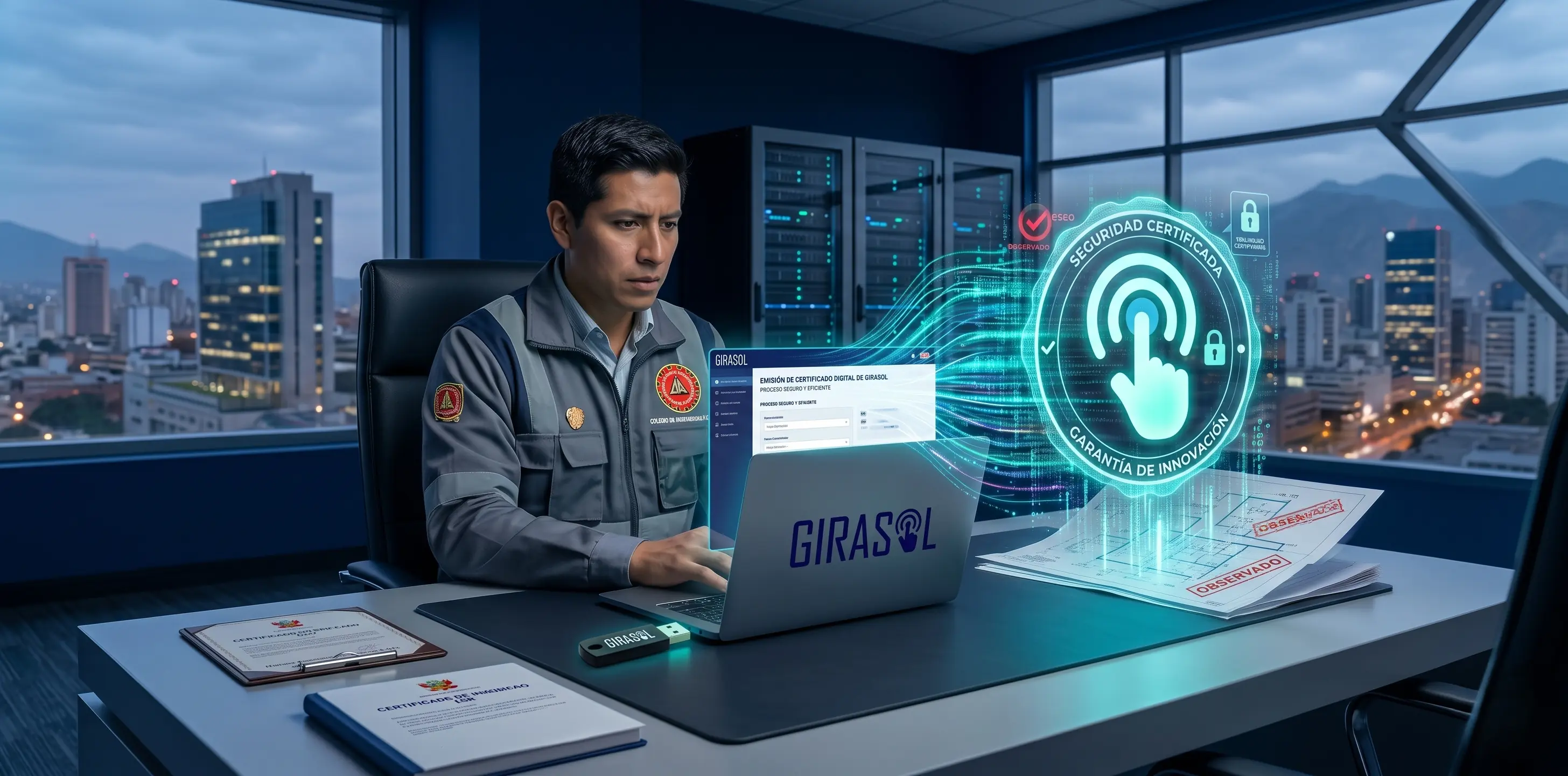 Ingeniero peruano firmando planos y licitaciones electrónicas con certificado digital