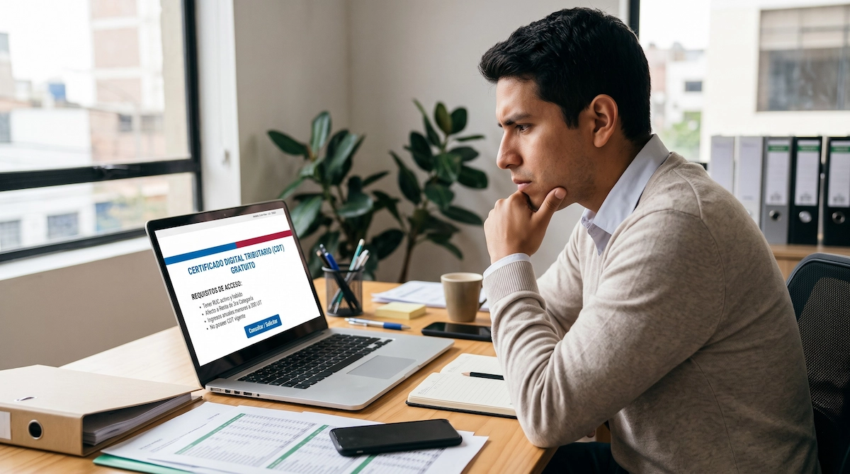 Contribuyente peruano comparando el certificado digital tributario gratuito de SUNAT con un certificado de una entidad privada
