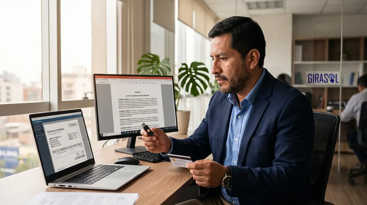 Empresario peruano comparando dos tipos de certificado digital para su empresa
