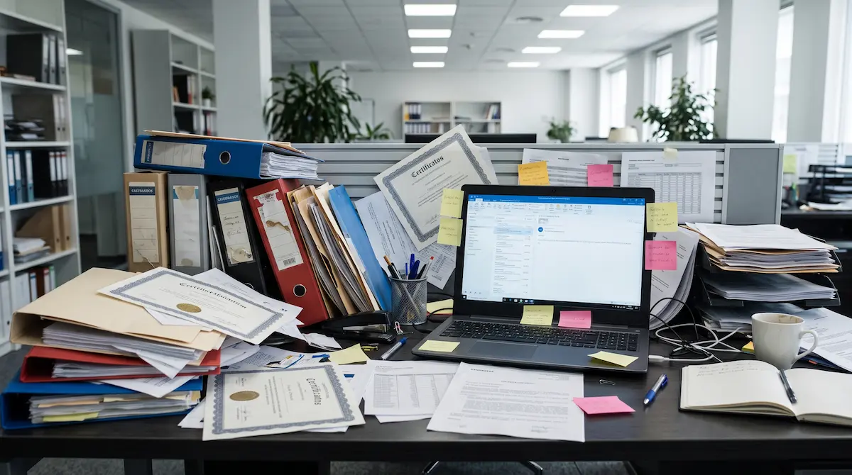 Responsable de TI revisando el inventario de certificados digitales de una empresa con sus vencimientos y responsables