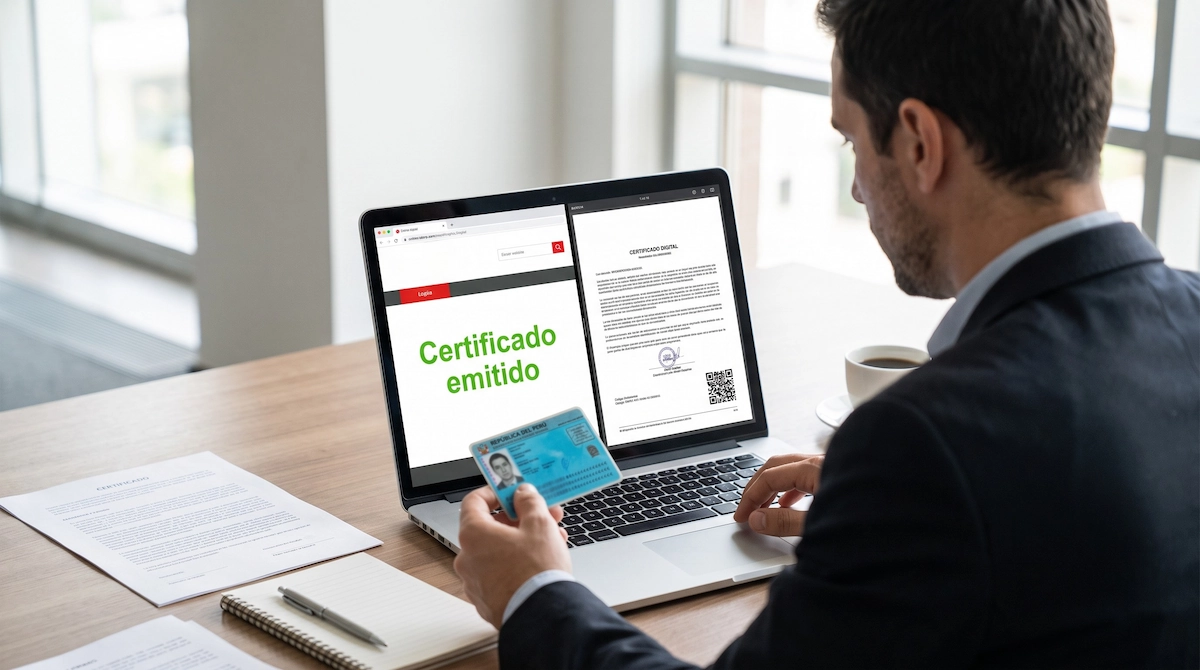 Representante legal de una empresa peruana descargando el certificado de vigencia de poder desde la sede digital de Sunarp